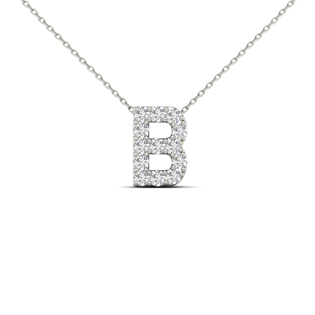 Natural Diamond 0.13ct Initial "B" Pendant Necklace In 14k Yellow & White Gold